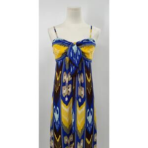 Tory Burch Ikat Woven Silk Dress Yellow Blue Slip Sheath Mini Short 8 M